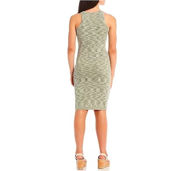 Space Dye Rib Knit crew neck Midi Dress color: Heather Green - Picture 2 of 3